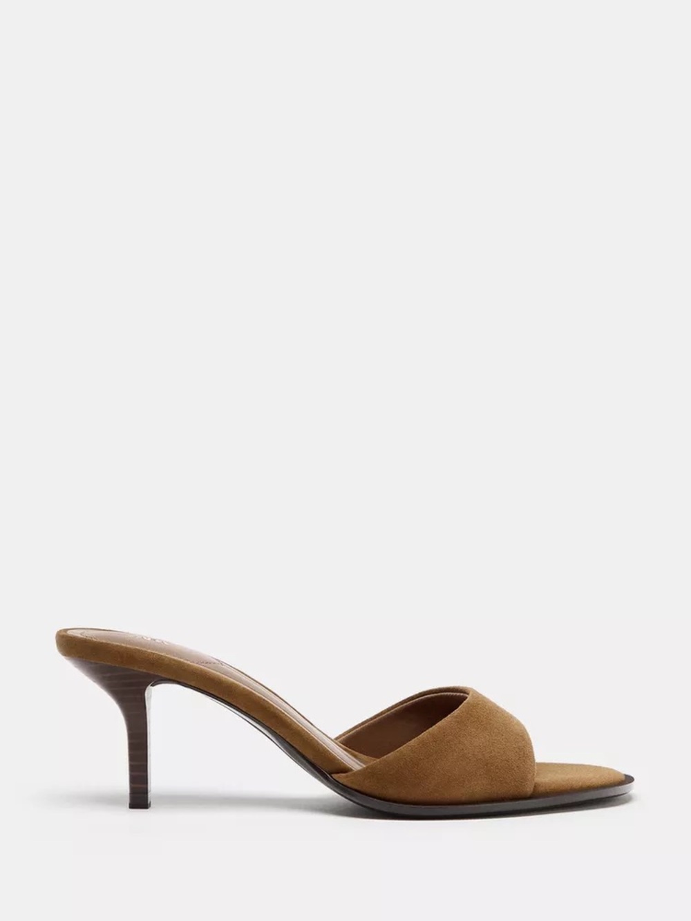 Zara Tan Suede Open-Toe Mid-Heel Mule